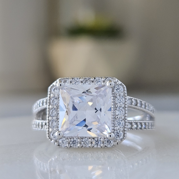 Square Princess cut gemstone ring, 925 Sterling Silver classic Charmed Aroma - Picture 6 of 7